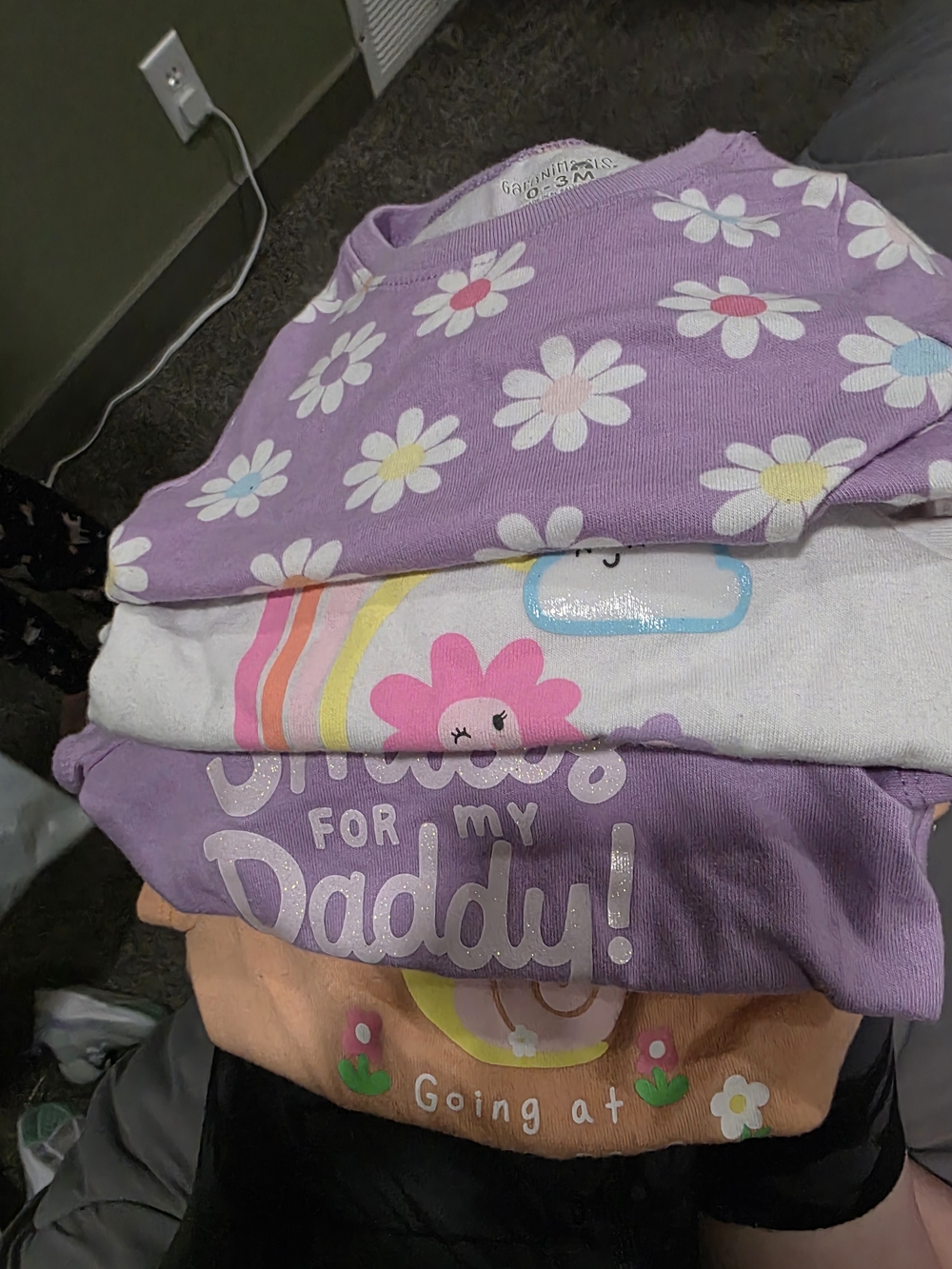 Cute Purple Daisy & Graphic Kids Tops - Purple, White, Peach
